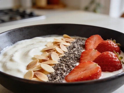 Greek yogurt, almonds, and strawberries: The breakfast that builds stronger bones Shake Nutrition